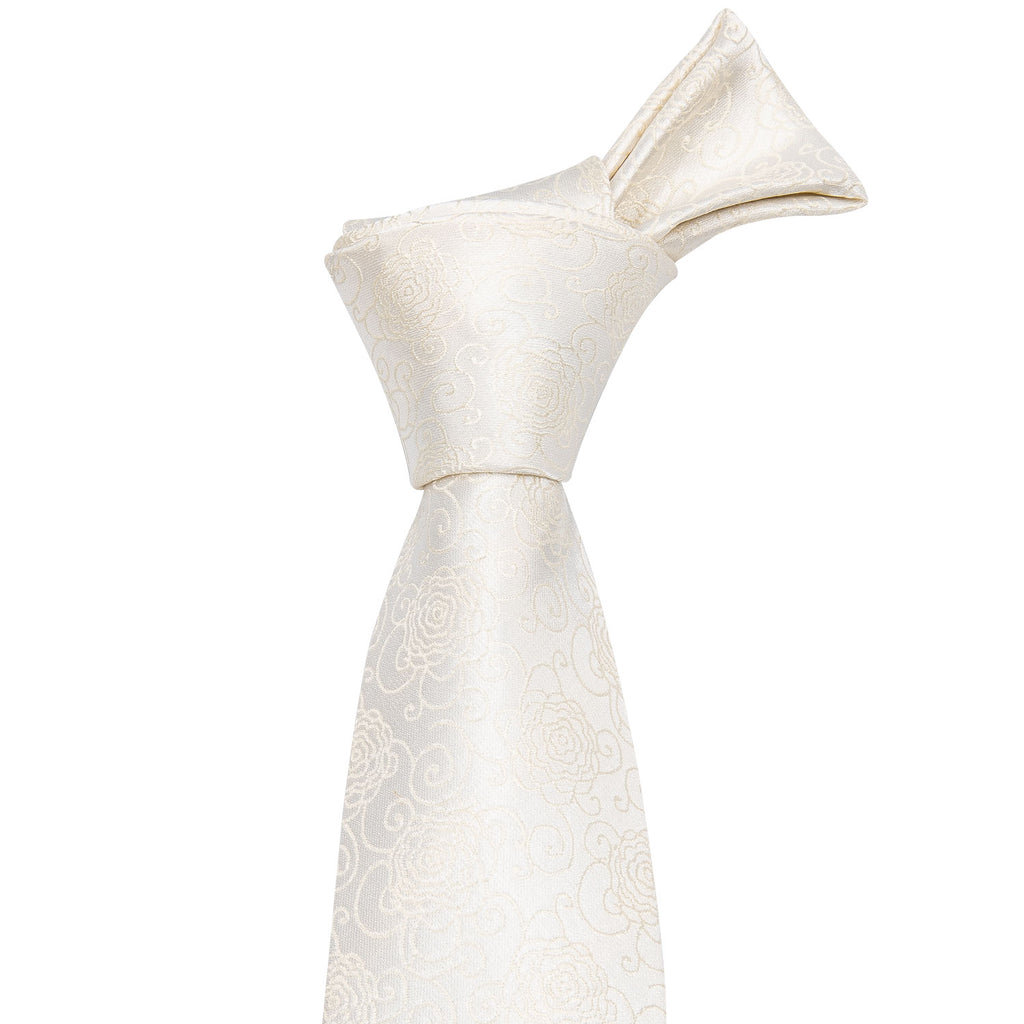 Champagne Beige Floral Silk Tie Set - GentCrest - View 2