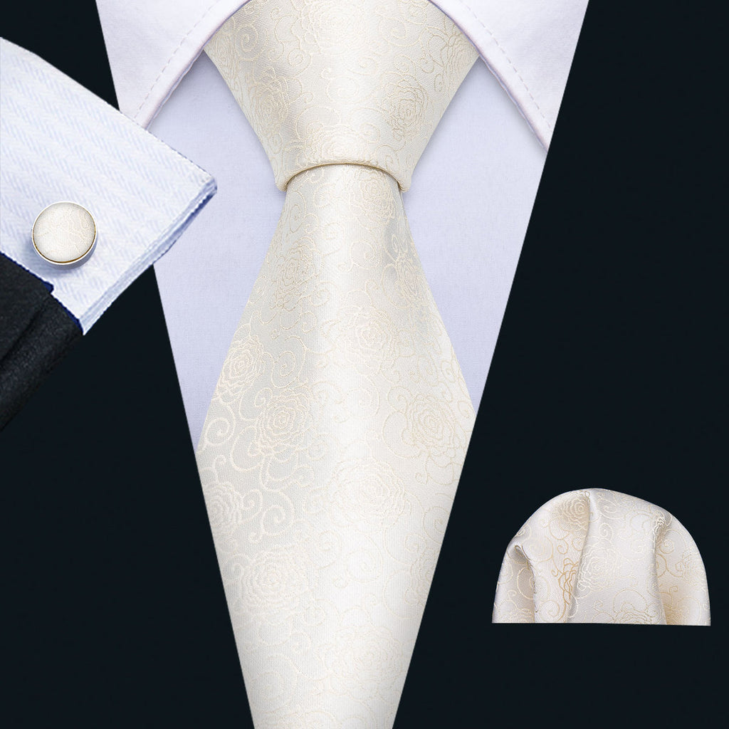 Champagne Beige Floral Silk Tie Set - GentCrest