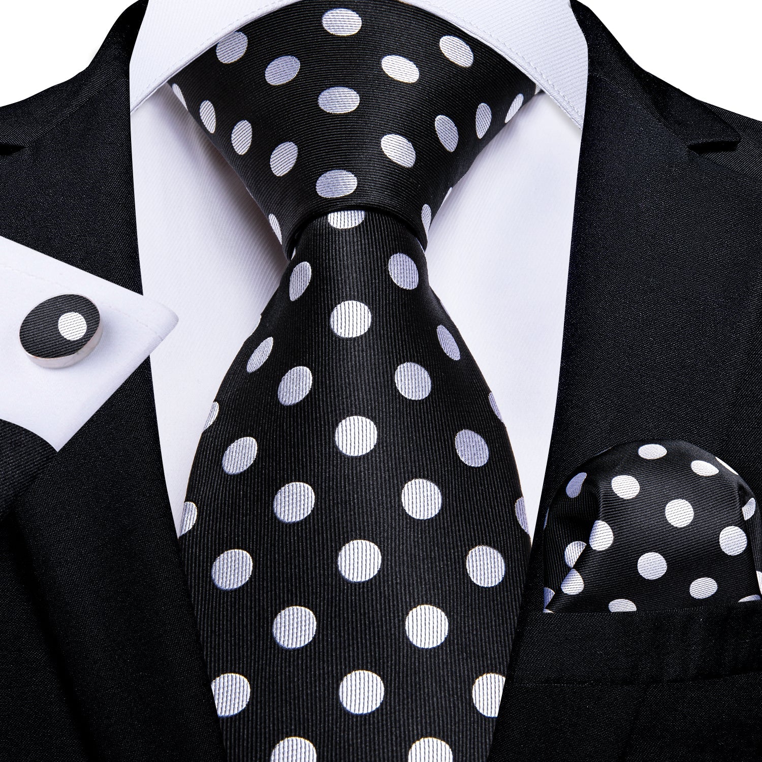 GentCrest Black Polka Dot Tie Hanky Cufflinks Set - Image 1