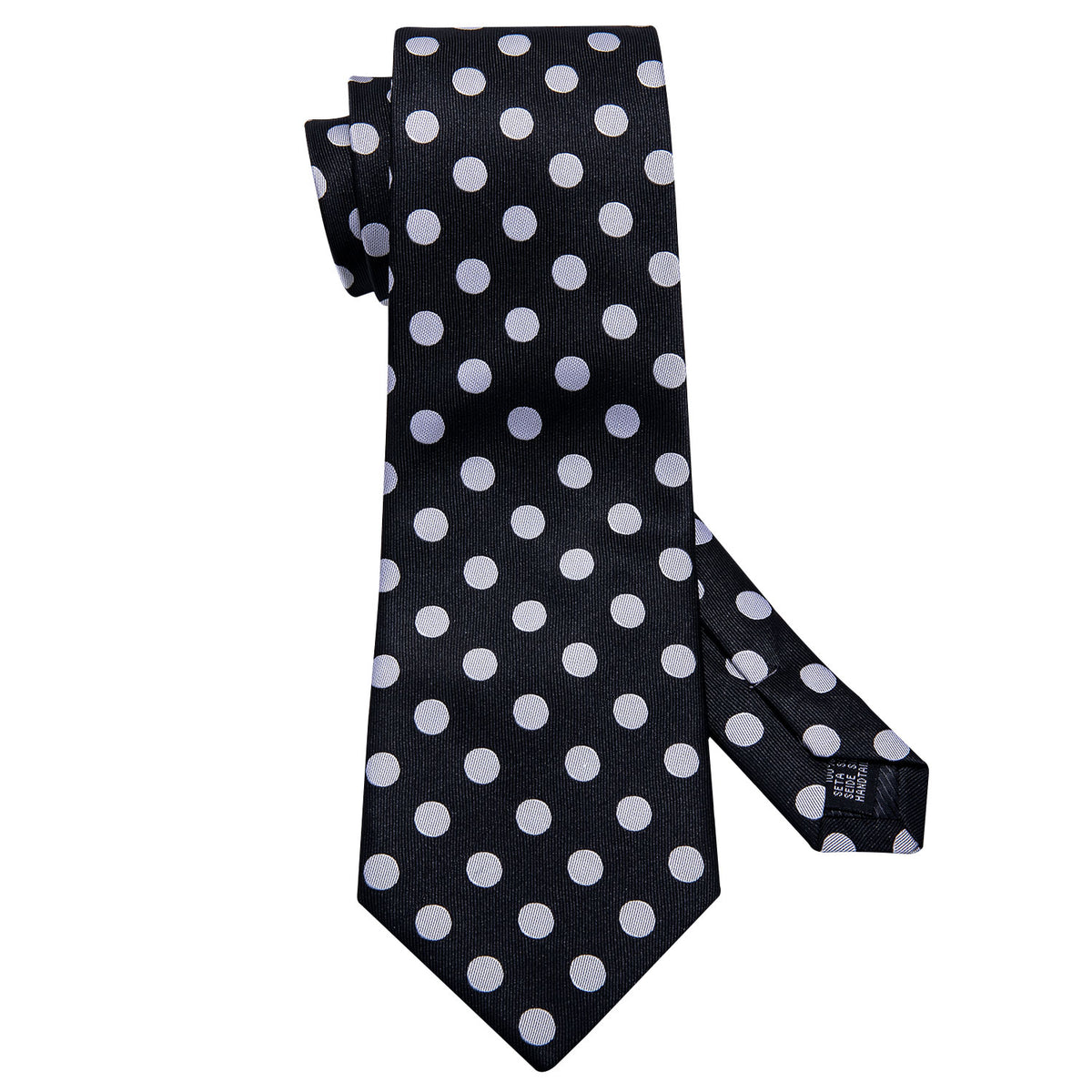 Dashing Black & Silver Polka Dot with Pocket Square and Cufflinks Silk Tie Set - GentCrest - View 2