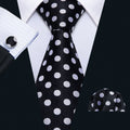 Dashing Black & Silver Polka Dot with Pocket Square and Cufflinks Silk Tie Set - GentCrest