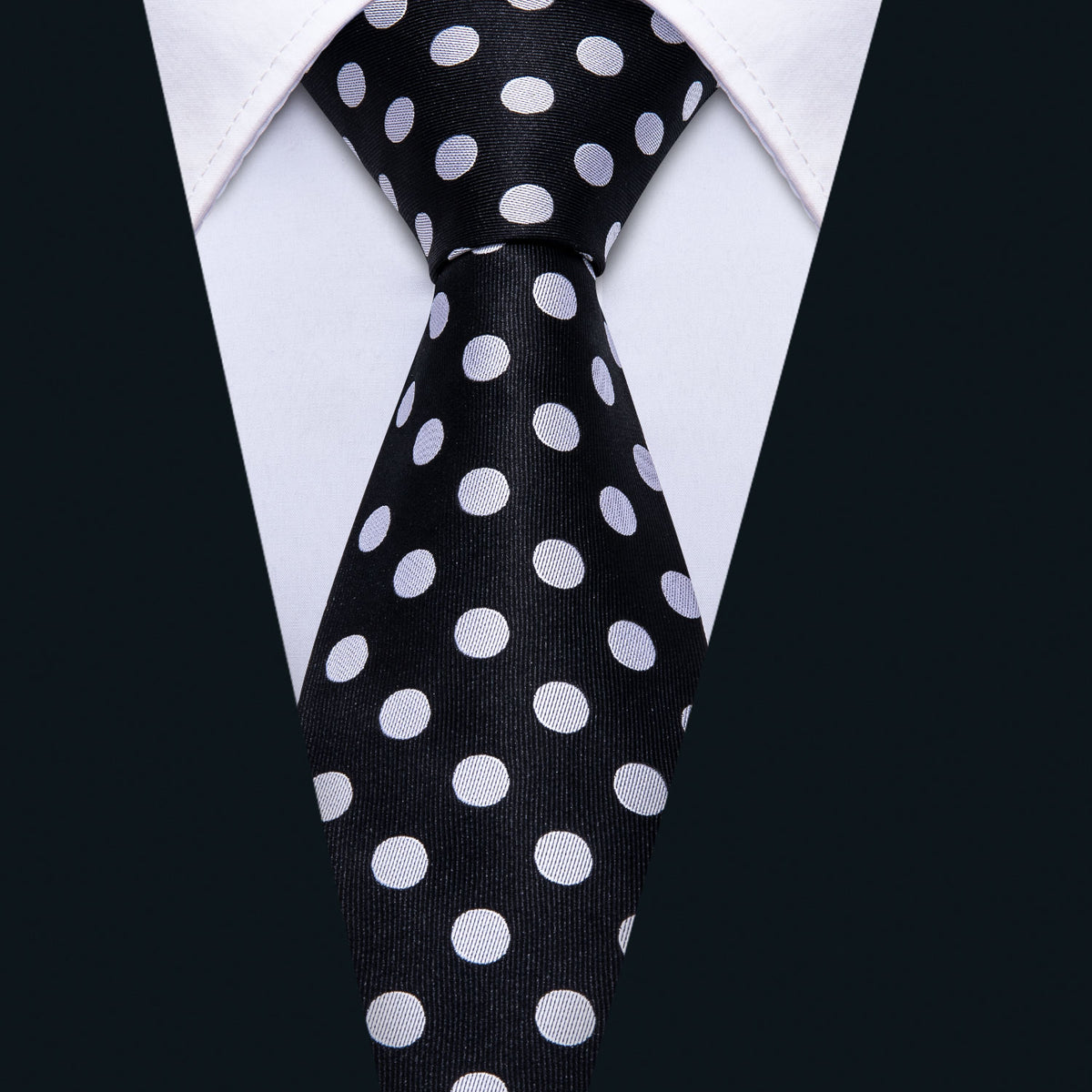 Dashing Black & Silver Polka Dot with Pocket Square and Cufflinks Silk Tie Set - GentCrest - View 5