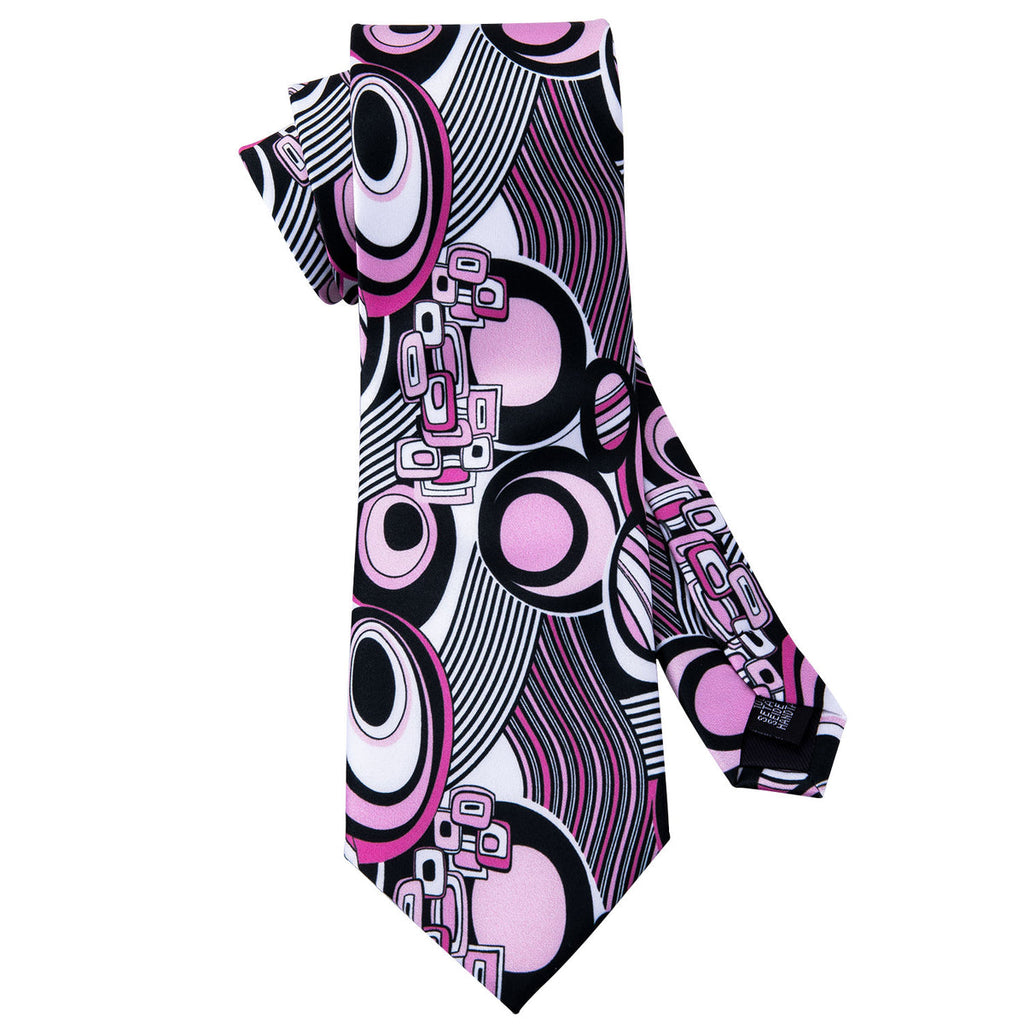 Bold Black and Pink Designer Silk with Pocket Square and Cufflinks Silk Tie Set - GentCrest - View 4