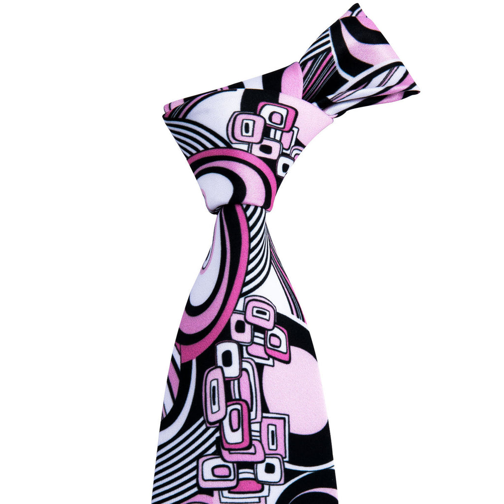 Bold Black and Pink Designer Silk with Pocket Square and Cufflinks Silk Tie Set - GentCrest - View 3