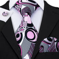 Bold Black and Pink Designer Silk with Pocket Square and Cufflinks Silk Tie Set - GentCrest