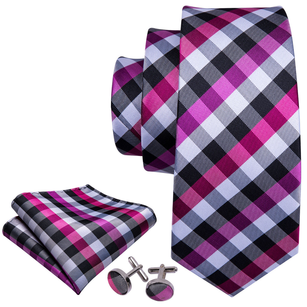 Pink Plaid Silk Tie Set - GentCrest - View 3