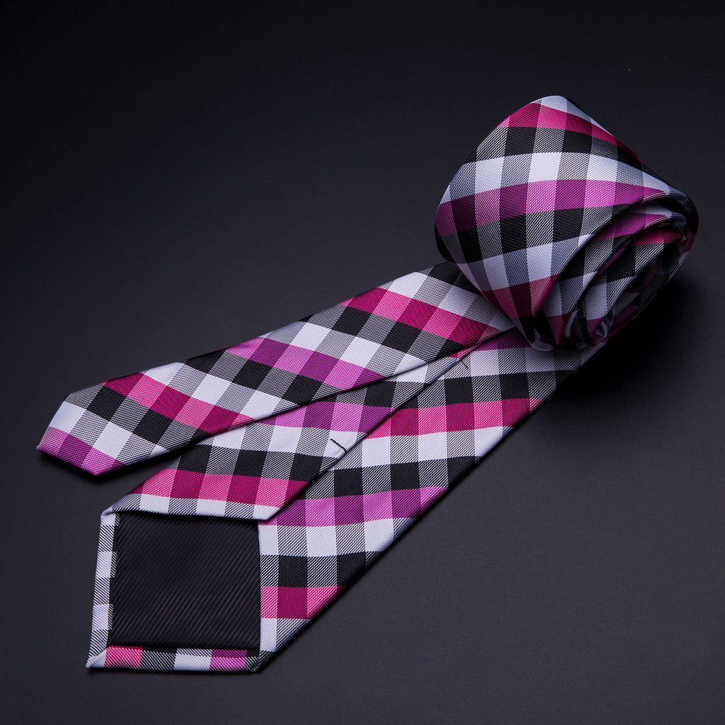 Pink Plaid Silk Tie Set - GentCrest - View 4