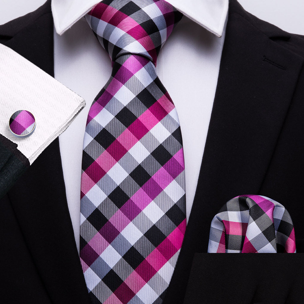 Pink Plaid Silk Tie Set - GentCrest - View 2