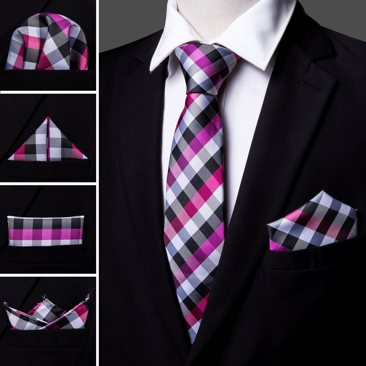 Pink Plaid Silk Tie Set - GentCrest