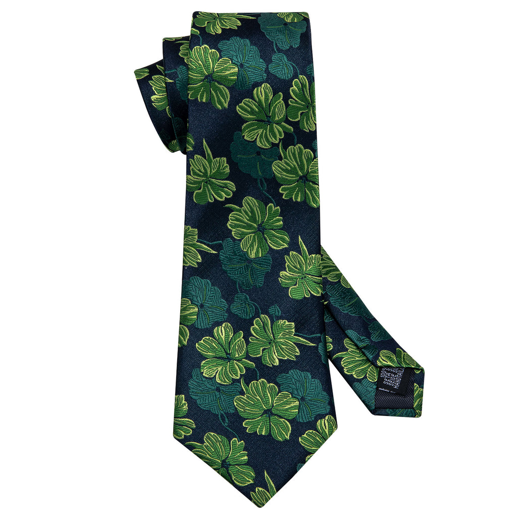 Green Jacquard Floral Silk Tie Set - GentCrest - View 4