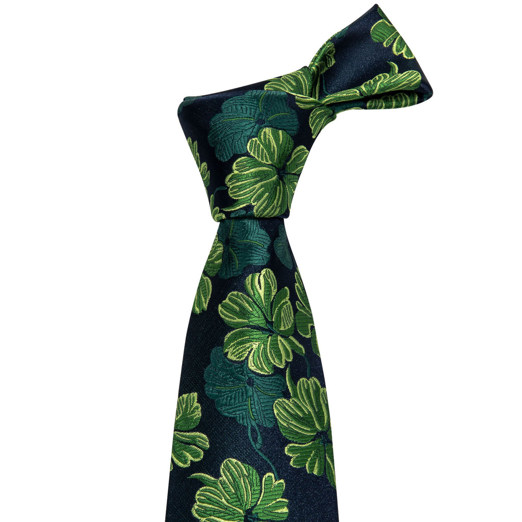 Green Jacquard Floral Silk Tie Set - GentCrest - View 5