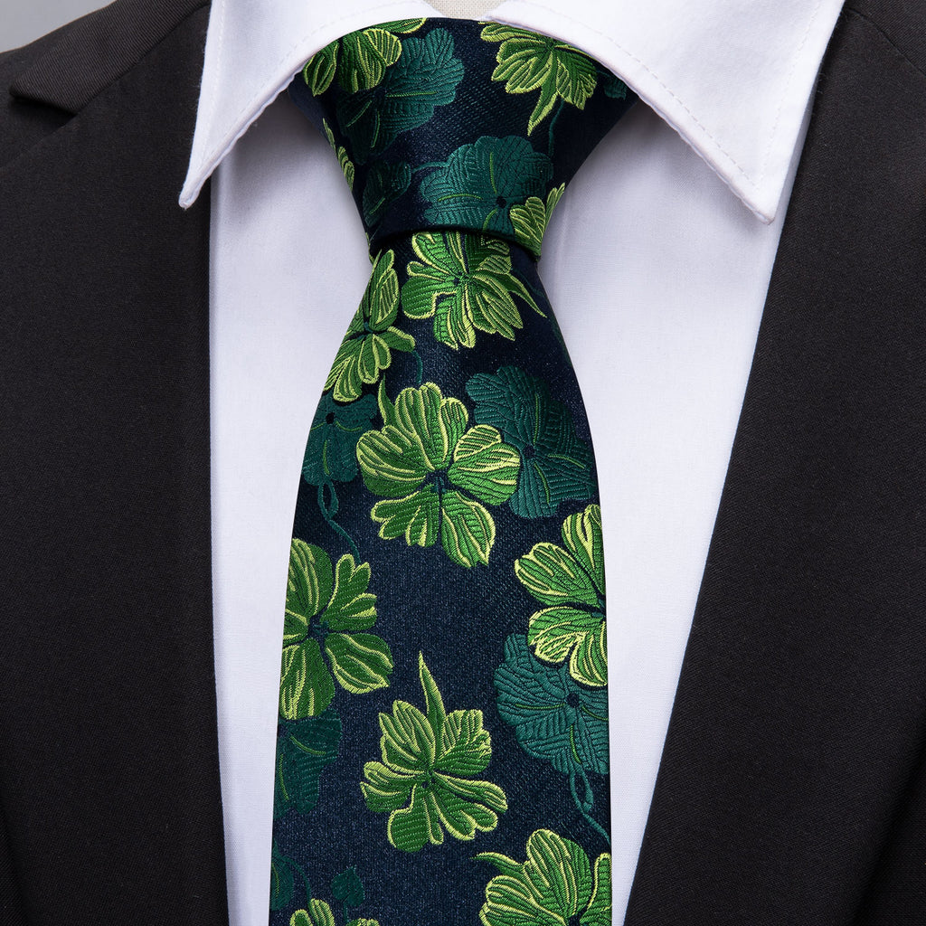 Green Jacquard Floral Silk Tie Set - GentCrest - View 2