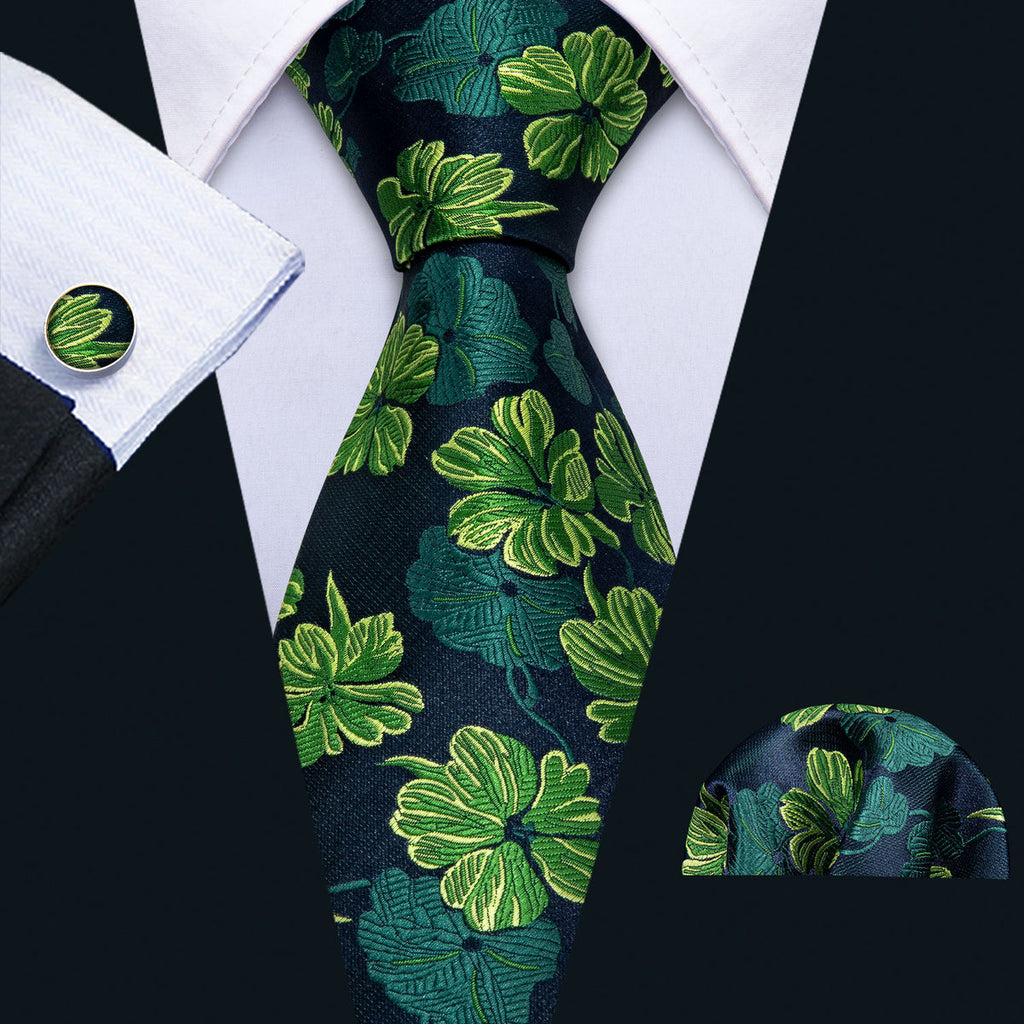 Green Jacquard Floral Silk Tie Set - GentCrest