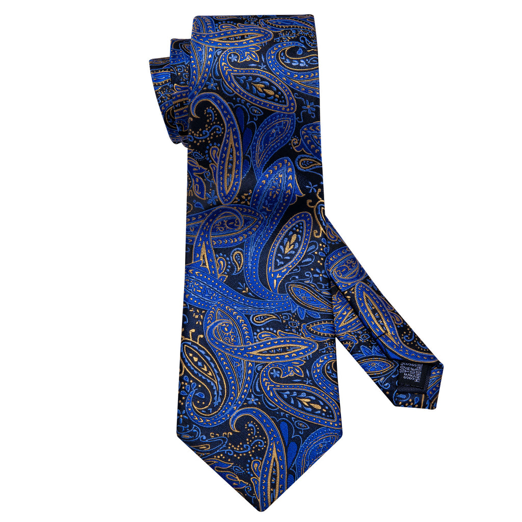 Blue Yellow Paisley Silk Tie Set - GentCrest - View 4