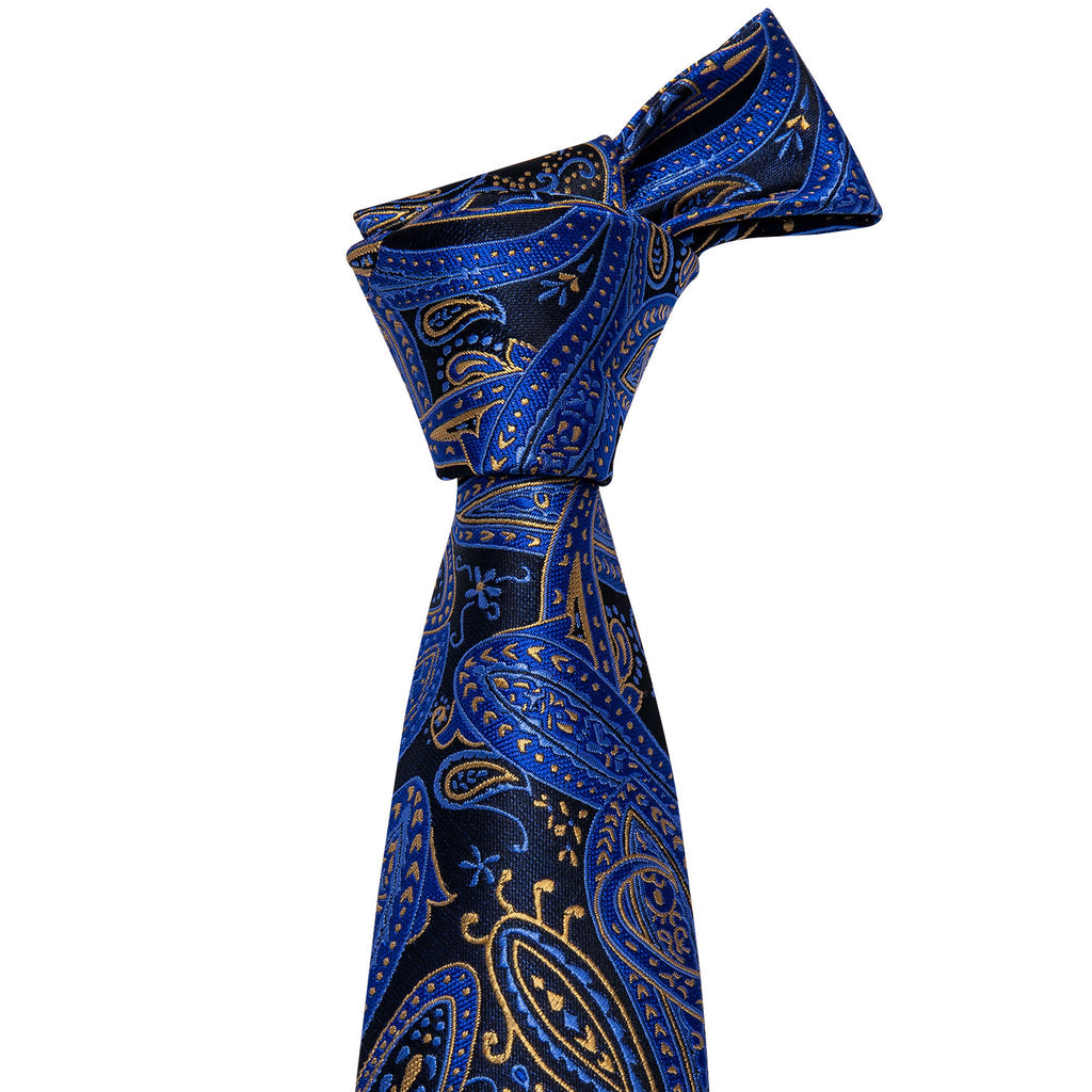 Blue Yellow Paisley Silk Tie Set - GentCrest - View 5