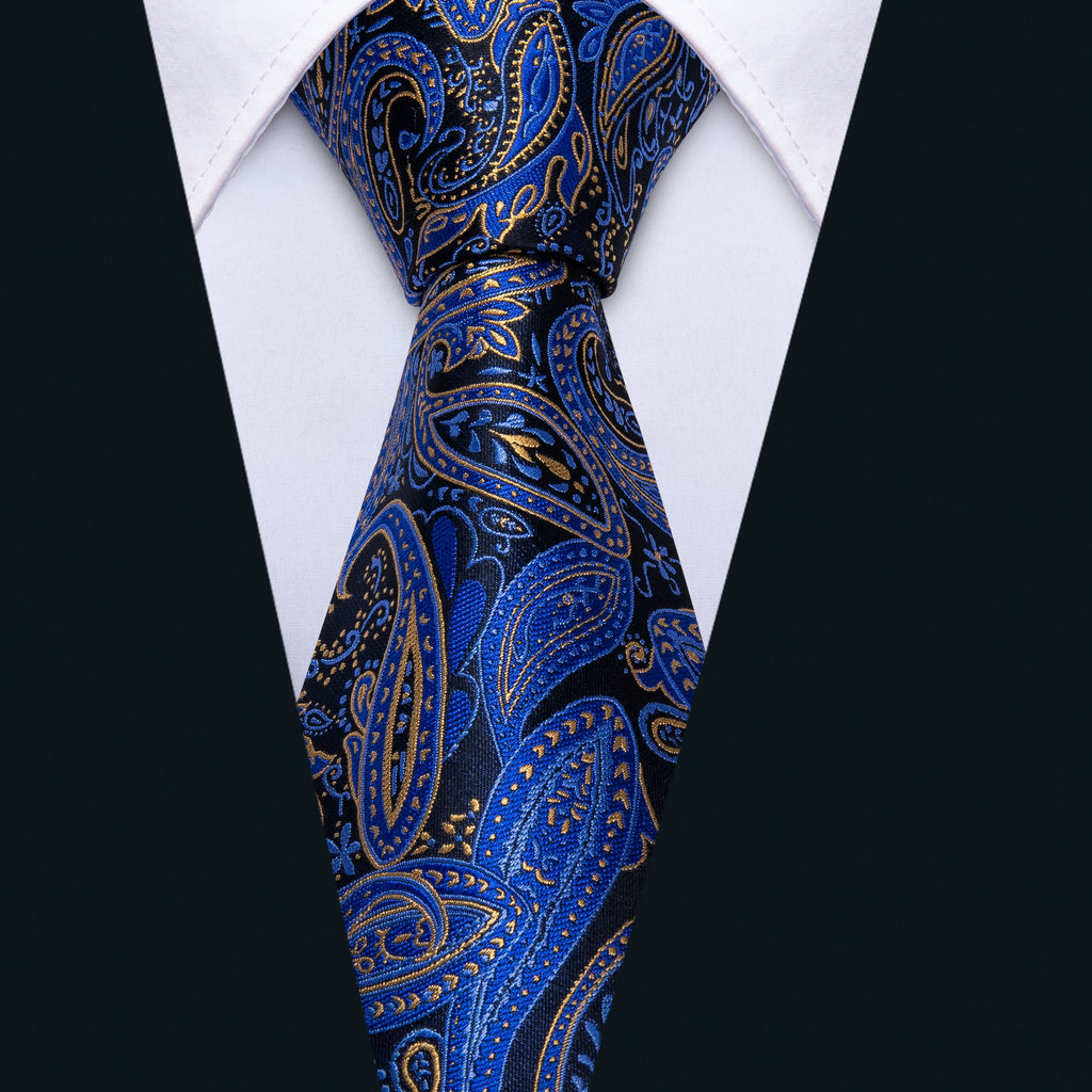Blue Yellow Paisley Silk Tie Set - GentCrest - View 2