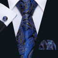 Blue Yellow Paisley Silk Tie Set - GentCrest