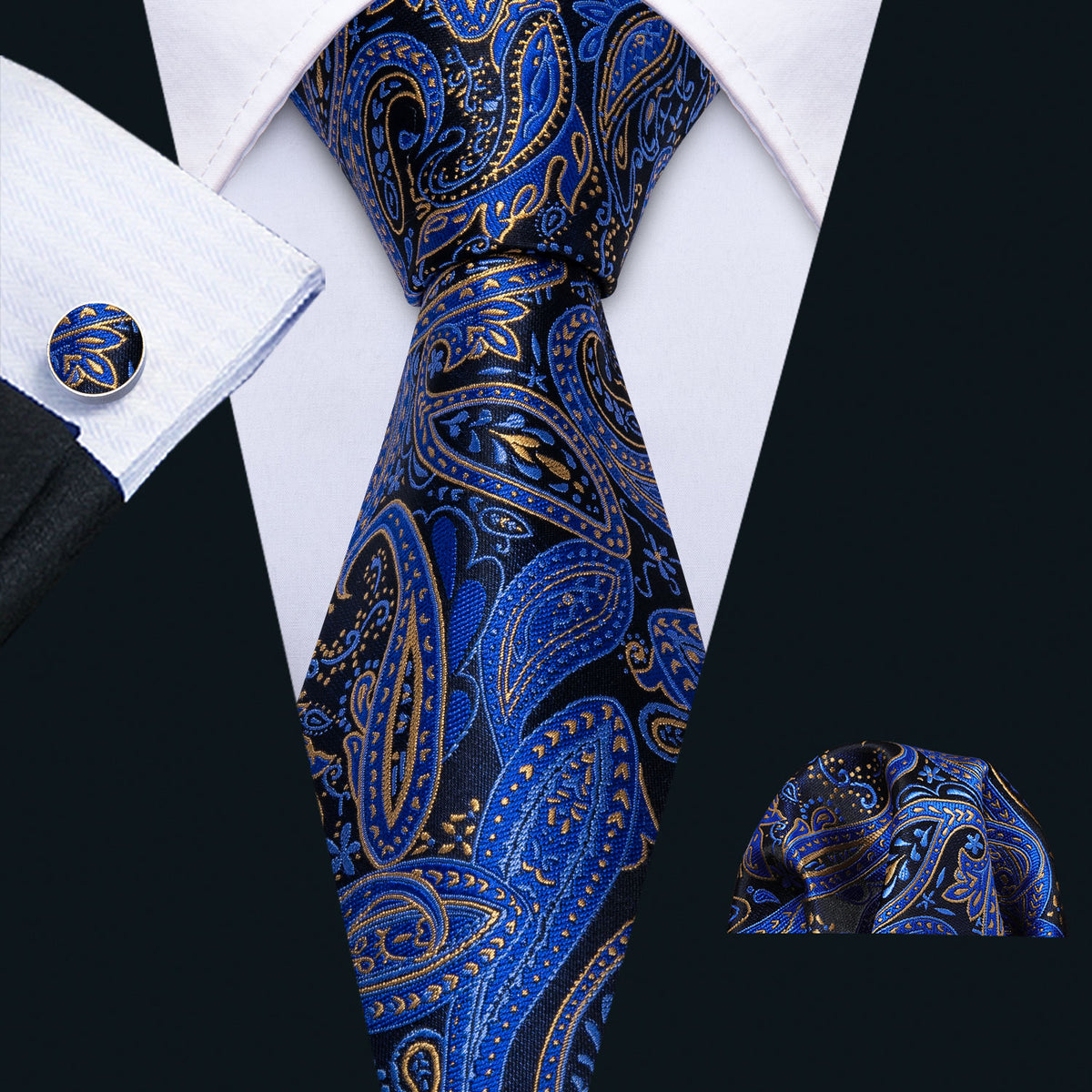 Blue Yellow Paisley Silk Tie Set - GentCrest