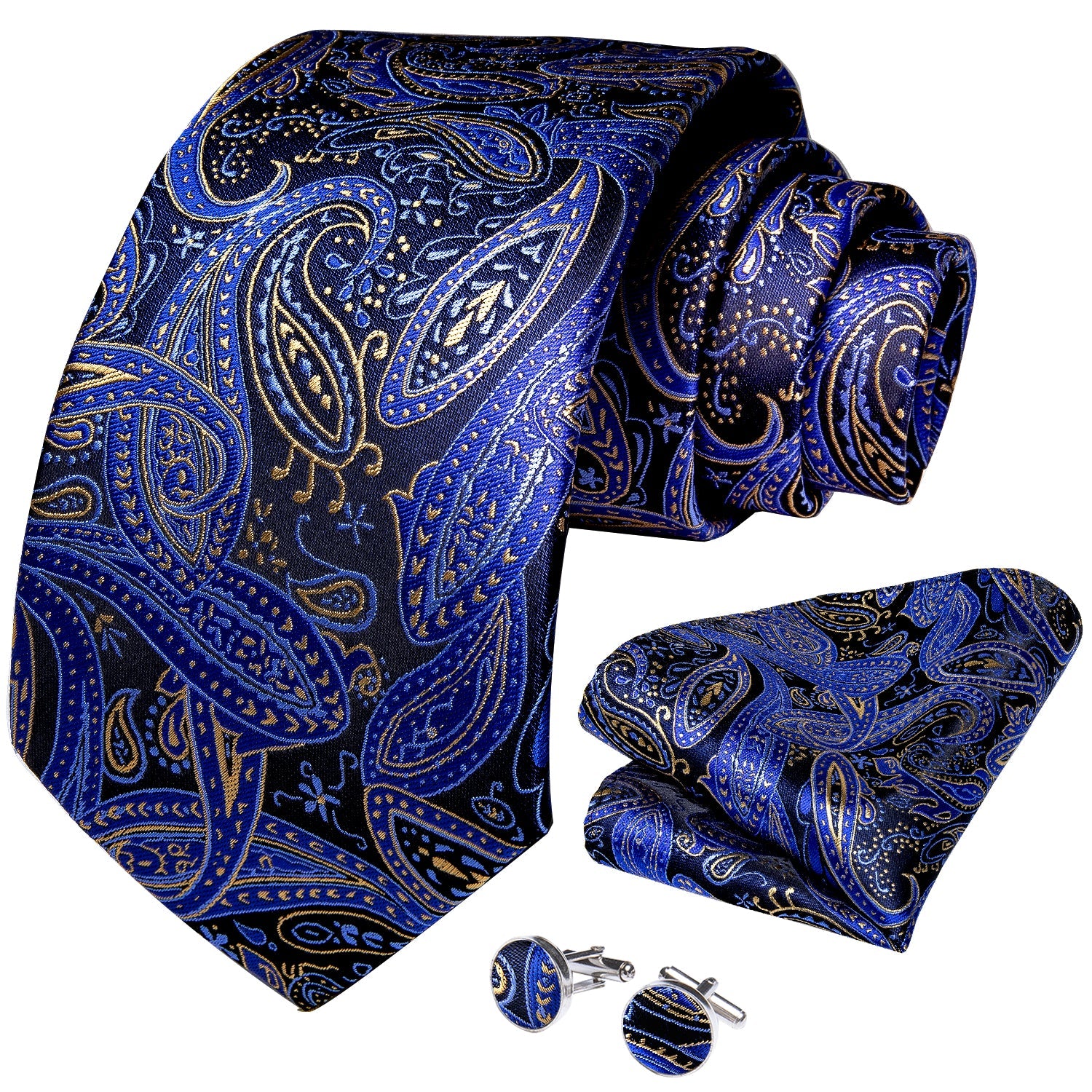 GentCrest Blue Paisley Tie Hanky Cufflinks Set - Image 2
