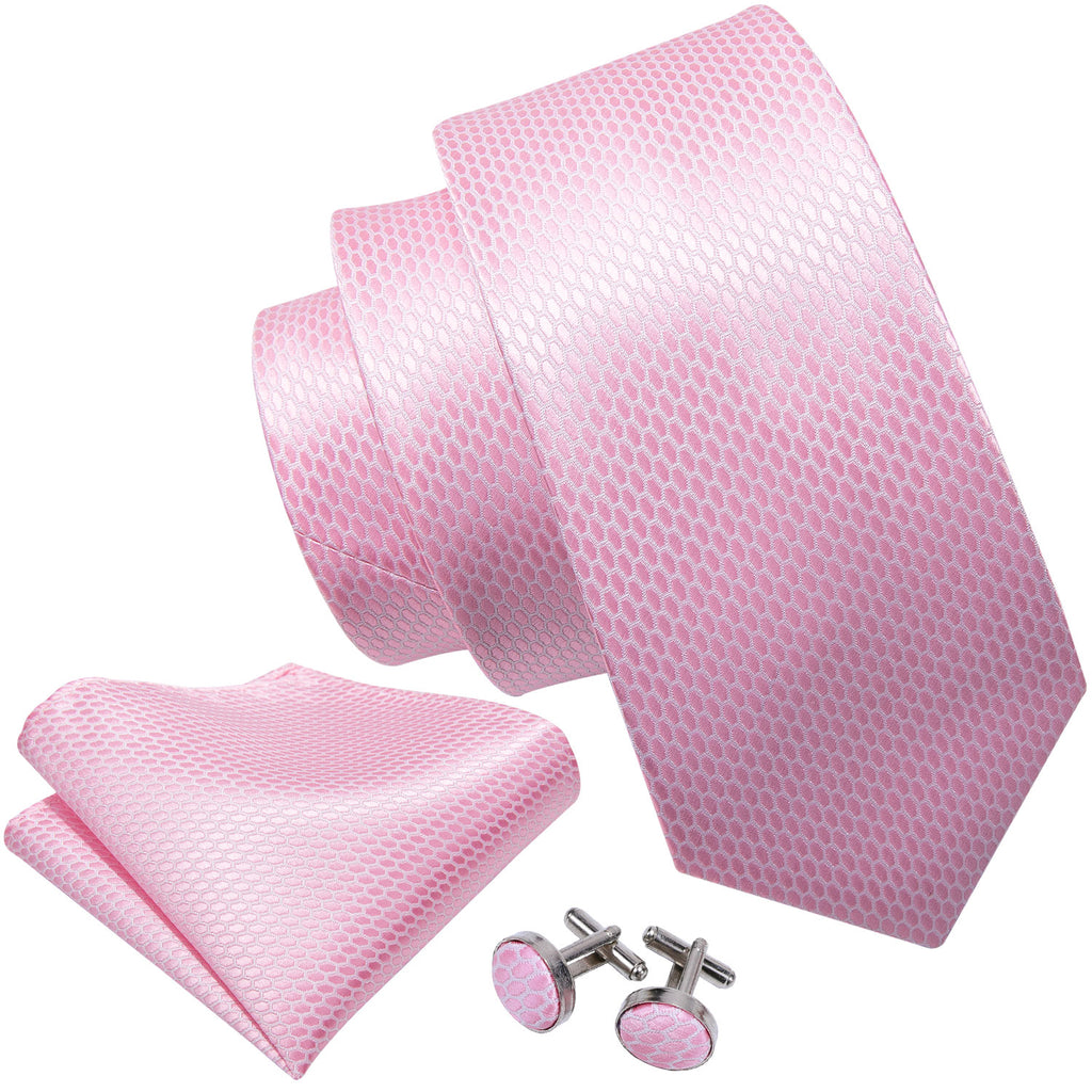 Pink Solid Silk Tie Set - GentCrest - View 3