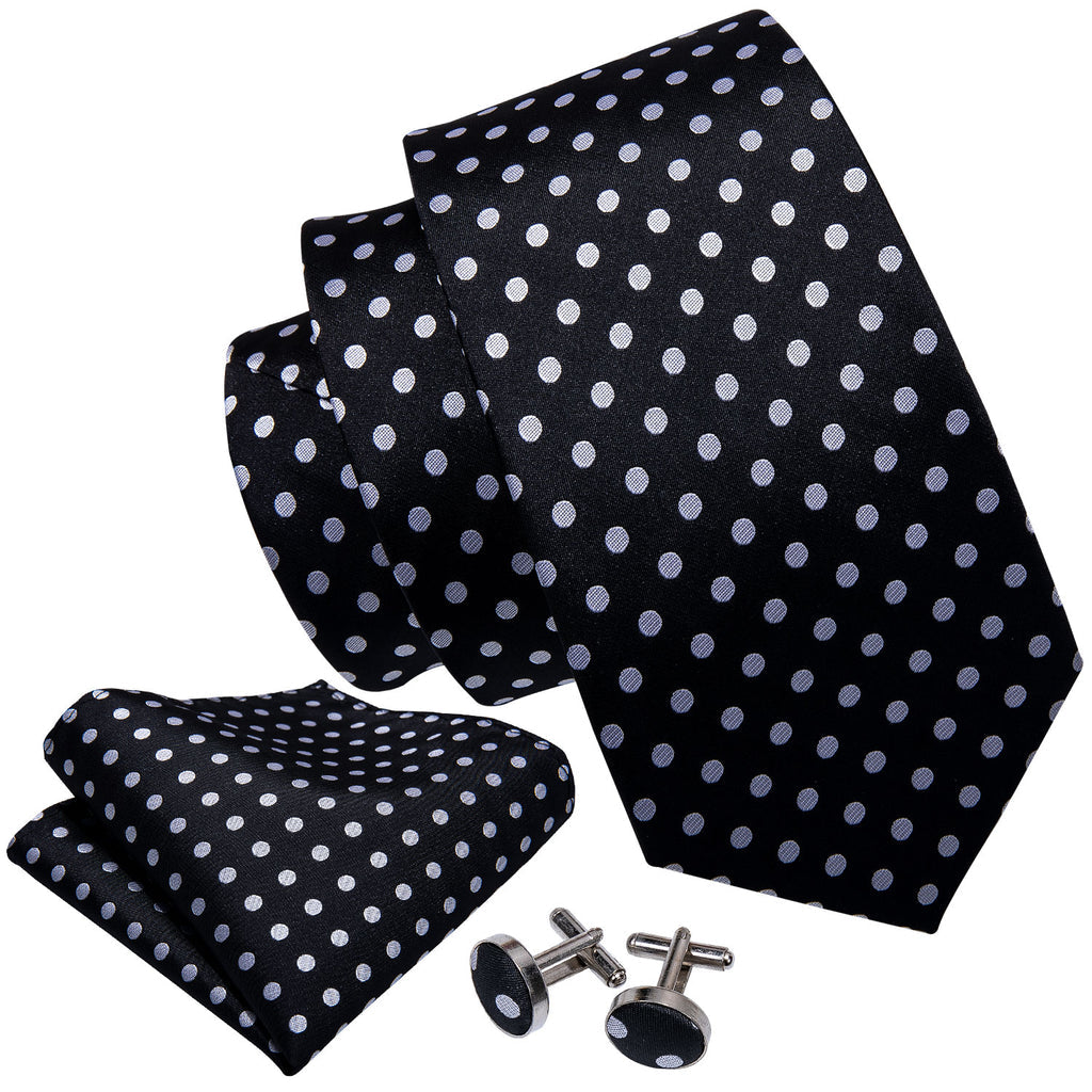 Black & White Polka Dot Silk Tie Set - GentCrest - View 2