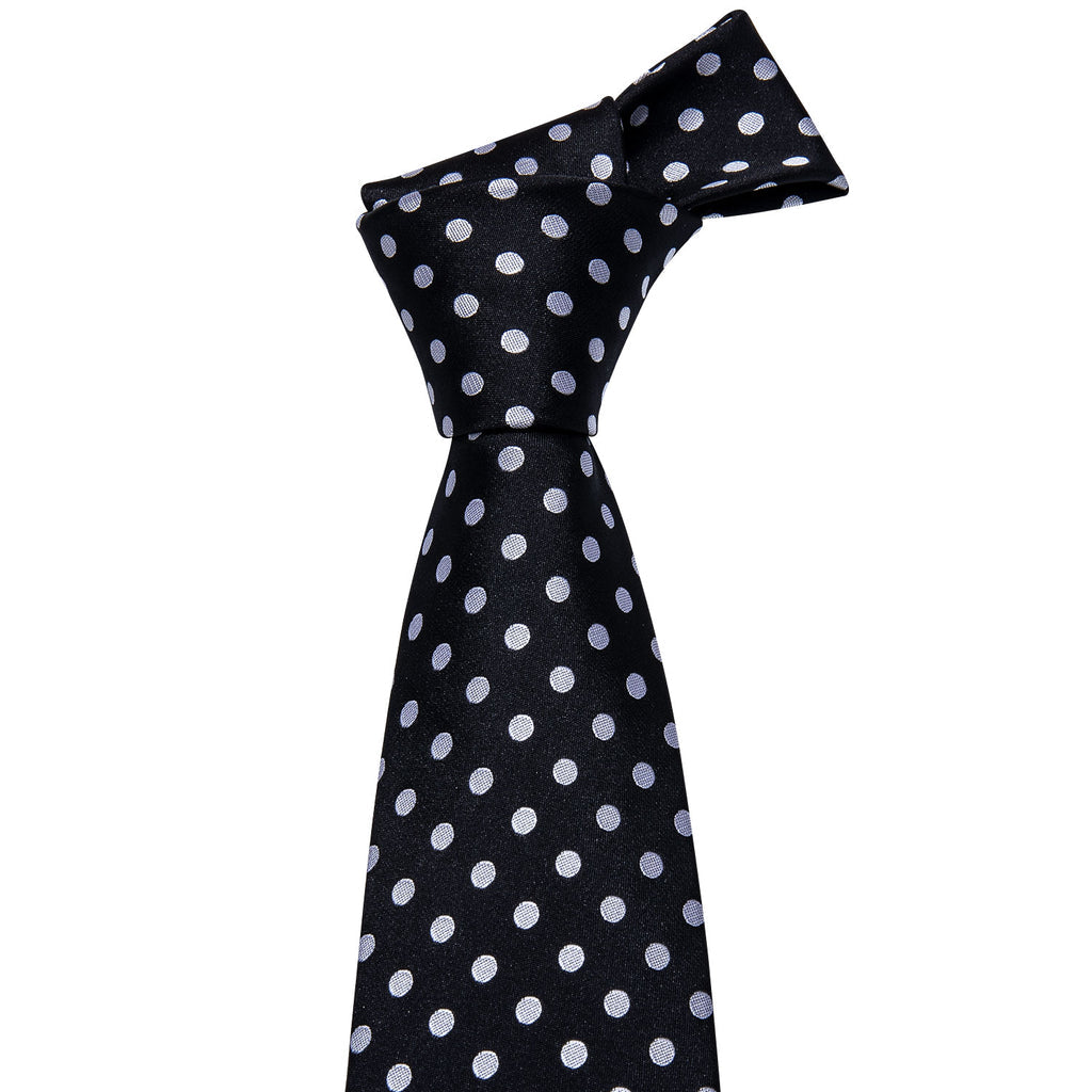 Black & White Polka Dot Silk Tie Set - GentCrest - View 3