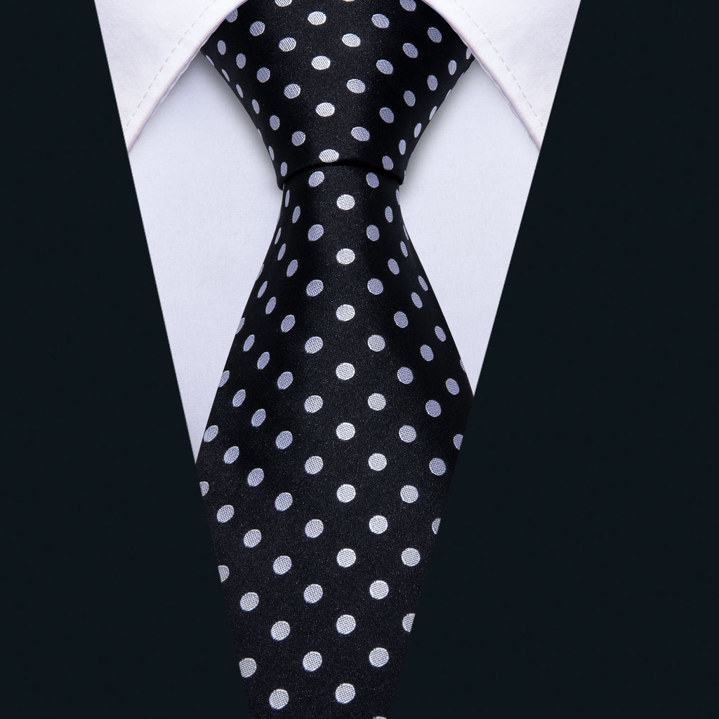 Black & White Polka Dot Silk Tie Set - GentCrest - View 4