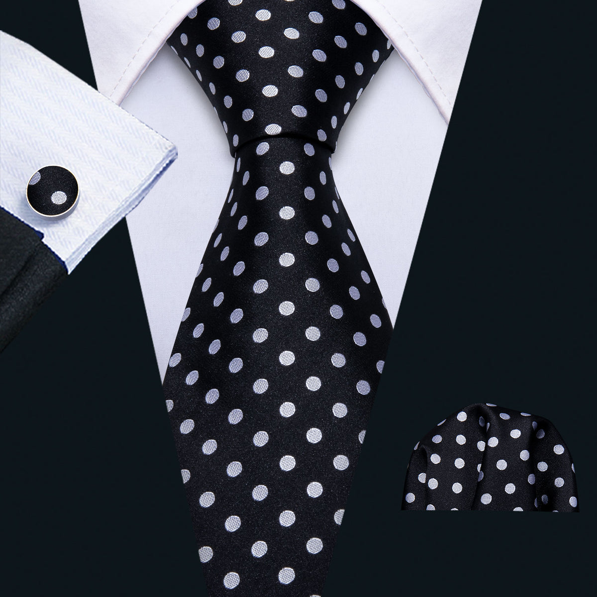 Black & White Polka Dot Silk Tie Set - GentCrest