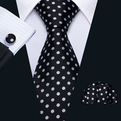 Black & White Polka Dot Silk Tie Set - GentCrest
