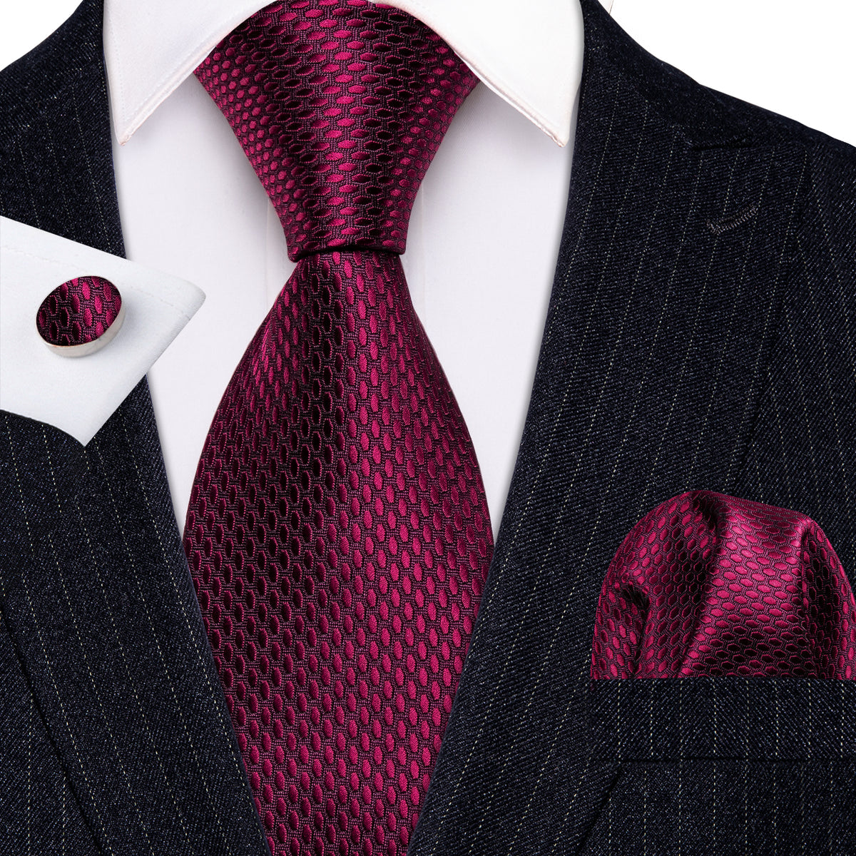 Red Geometric Polka Dot Silk Tie Set - GentCrest
