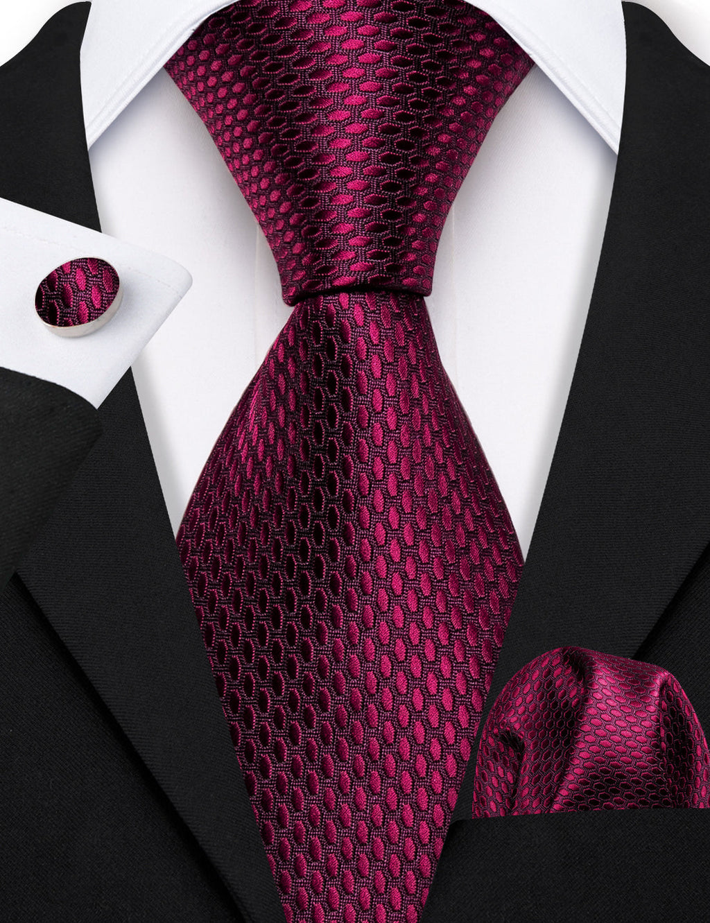 Red Geometric Polka Dot Silk Tie Set - GentCrest - View 2