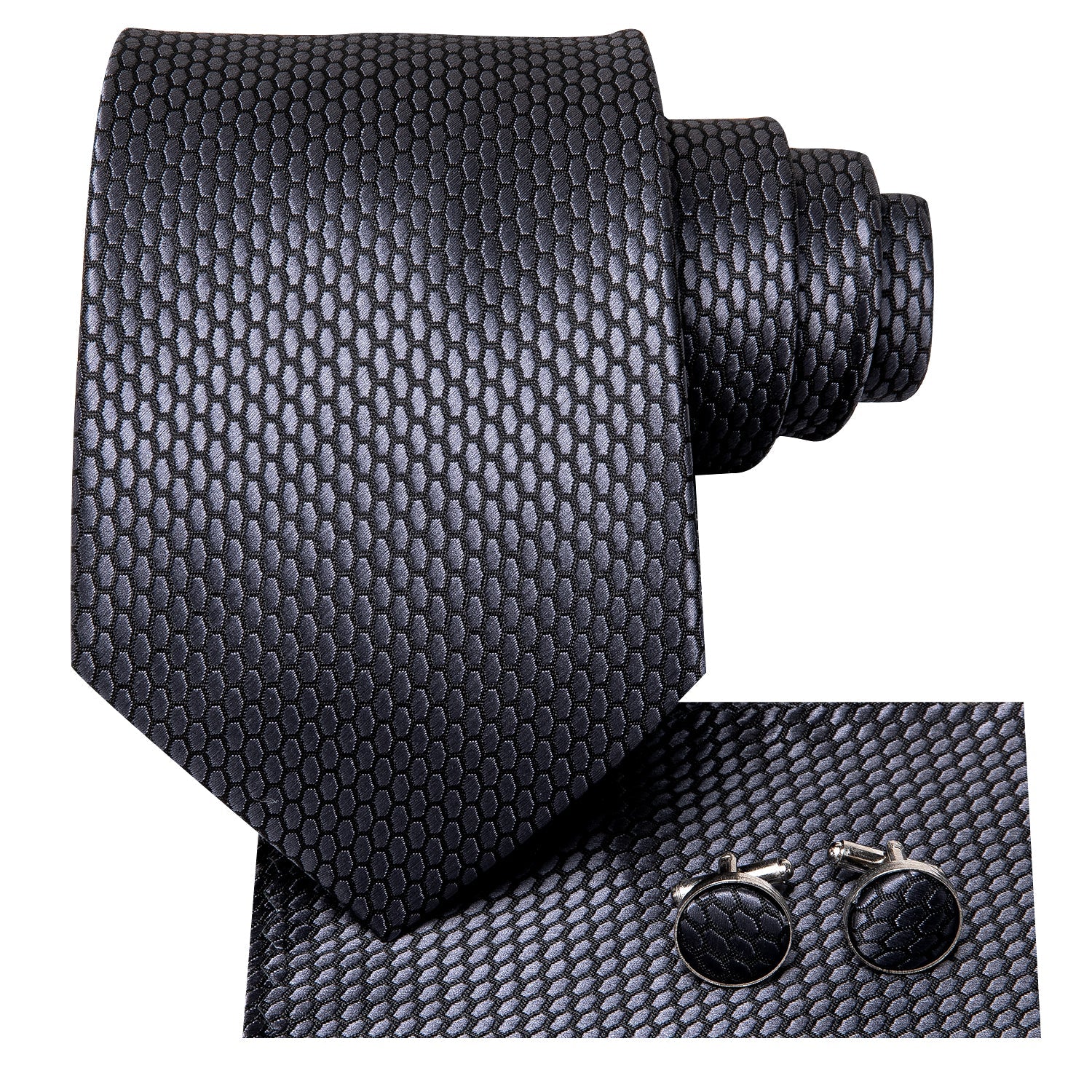 GentCrest Grey Geometric Tie Hanky Cufflinks Set - Image 3
