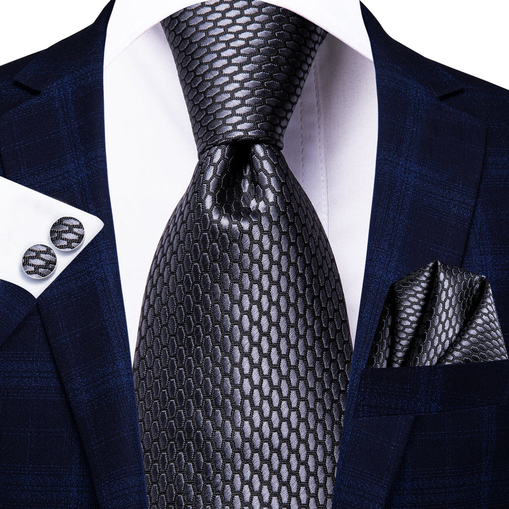 GentCrest Grey Geometric Tie Hanky Cufflinks Set - Image 1