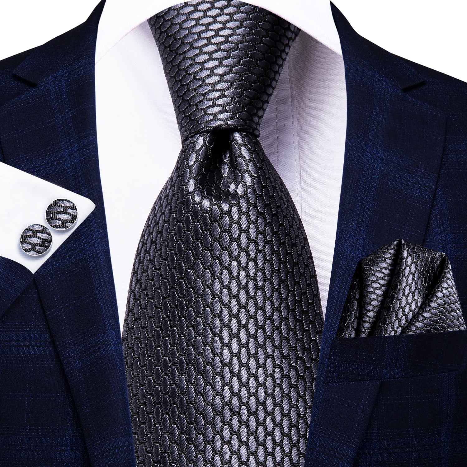 GentCrest Grey Geometric Tie Hanky Cufflinks Set - Image 1