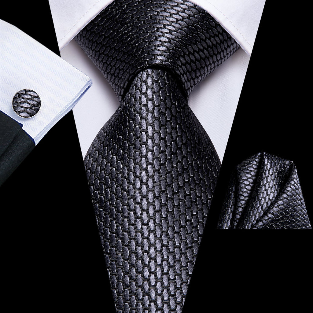 GentCrest Grey Geometric Tie Hanky Cufflinks Set - Image 2