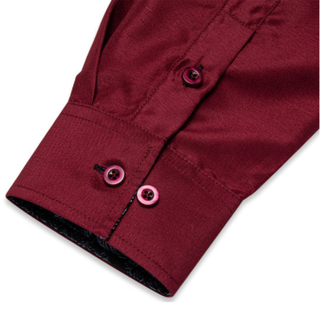 Burgundy With Black Paisley Accent Dress Shirt - GentCrest - View 4