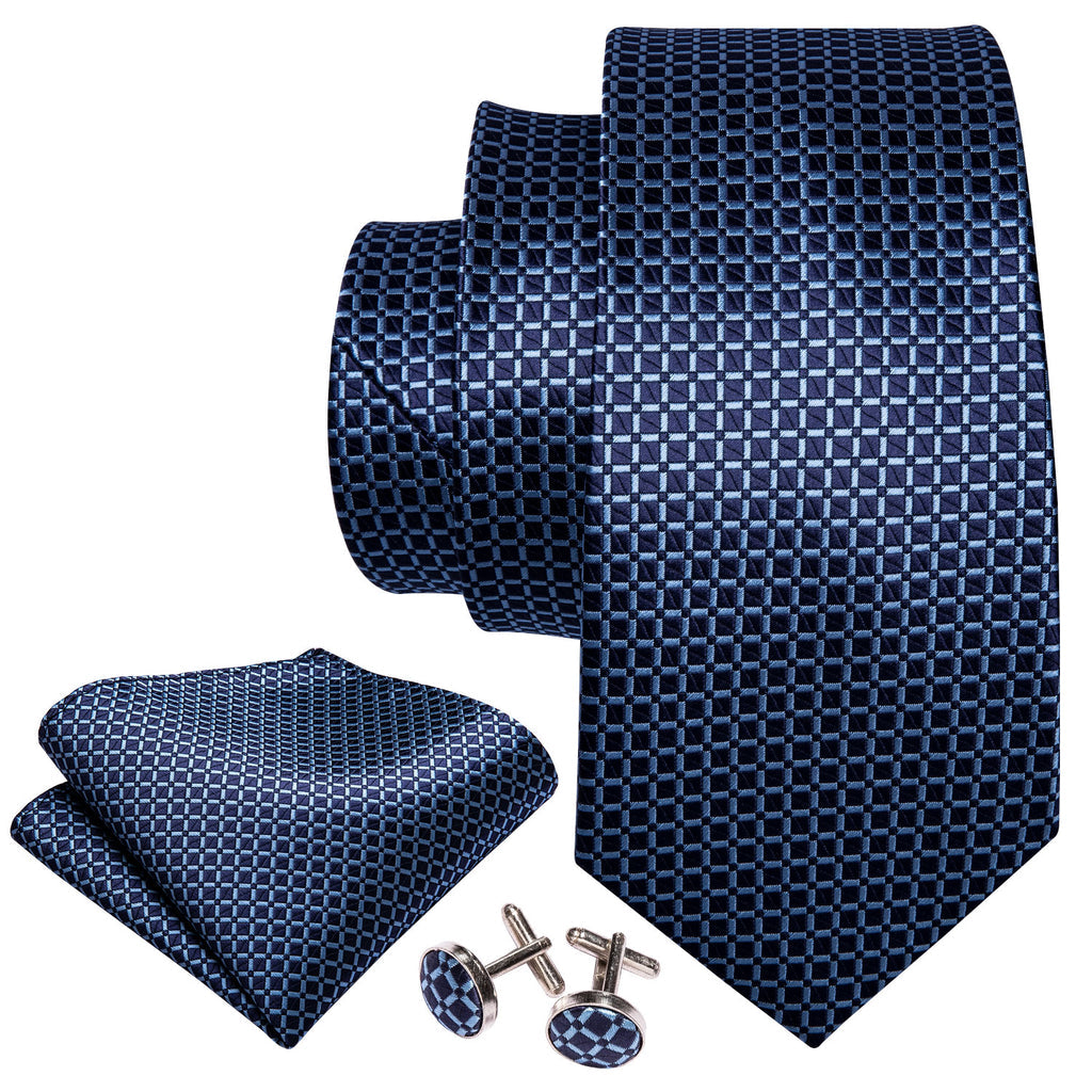 Dark Blue Plaid Silk Tie Set - GentCrest - View 3