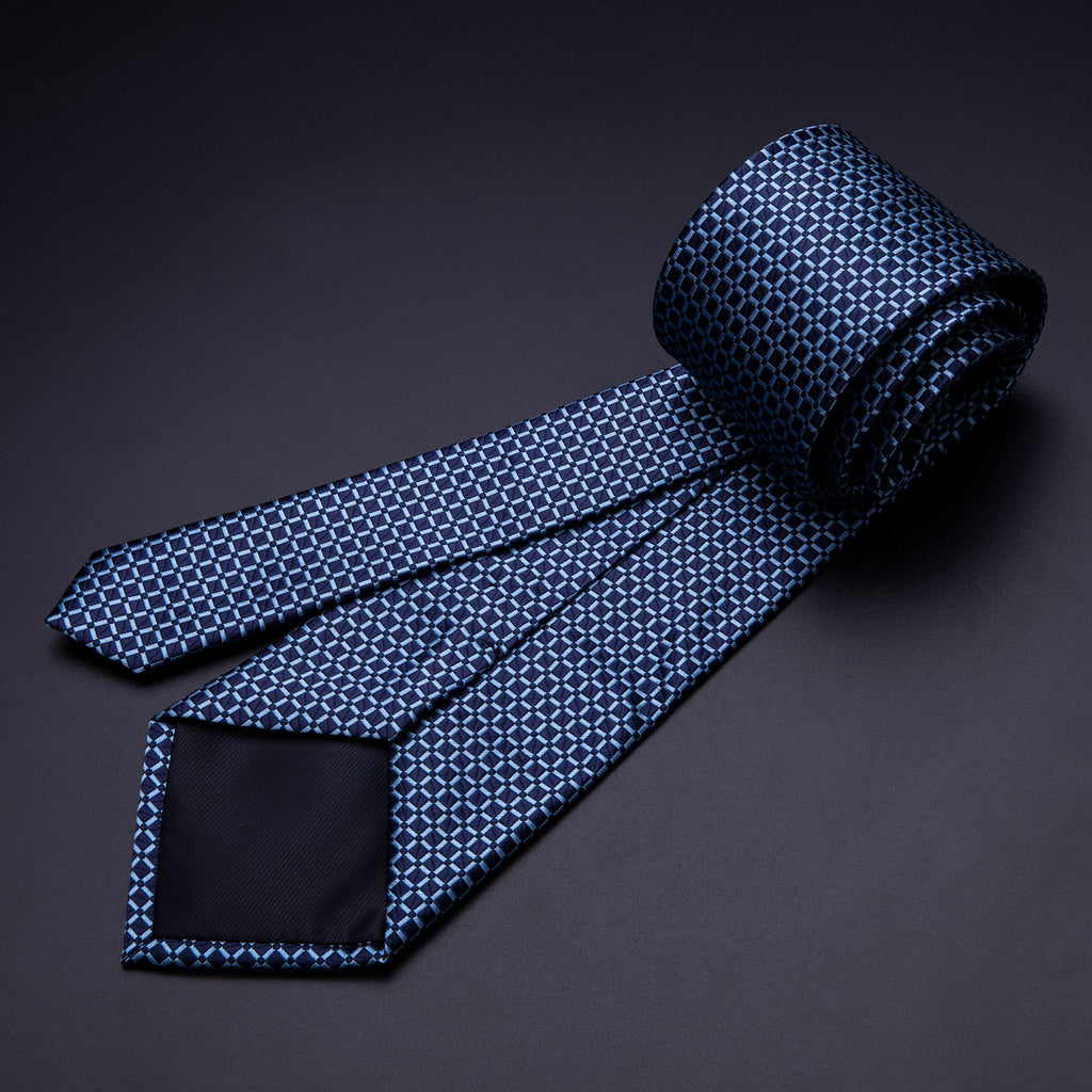 Dark Blue Plaid Silk Tie Set - GentCrest - View 4