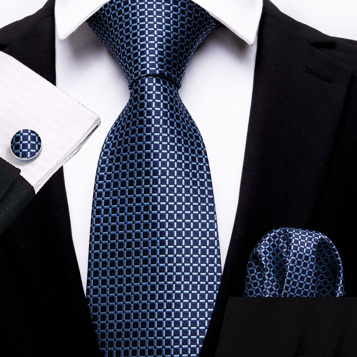 Dark Blue Plaid Silk Tie Set - GentCrest