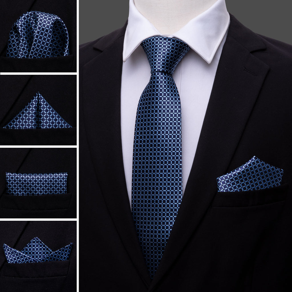 Dark Blue Plaid Silk Tie Set - GentCrest - View 2