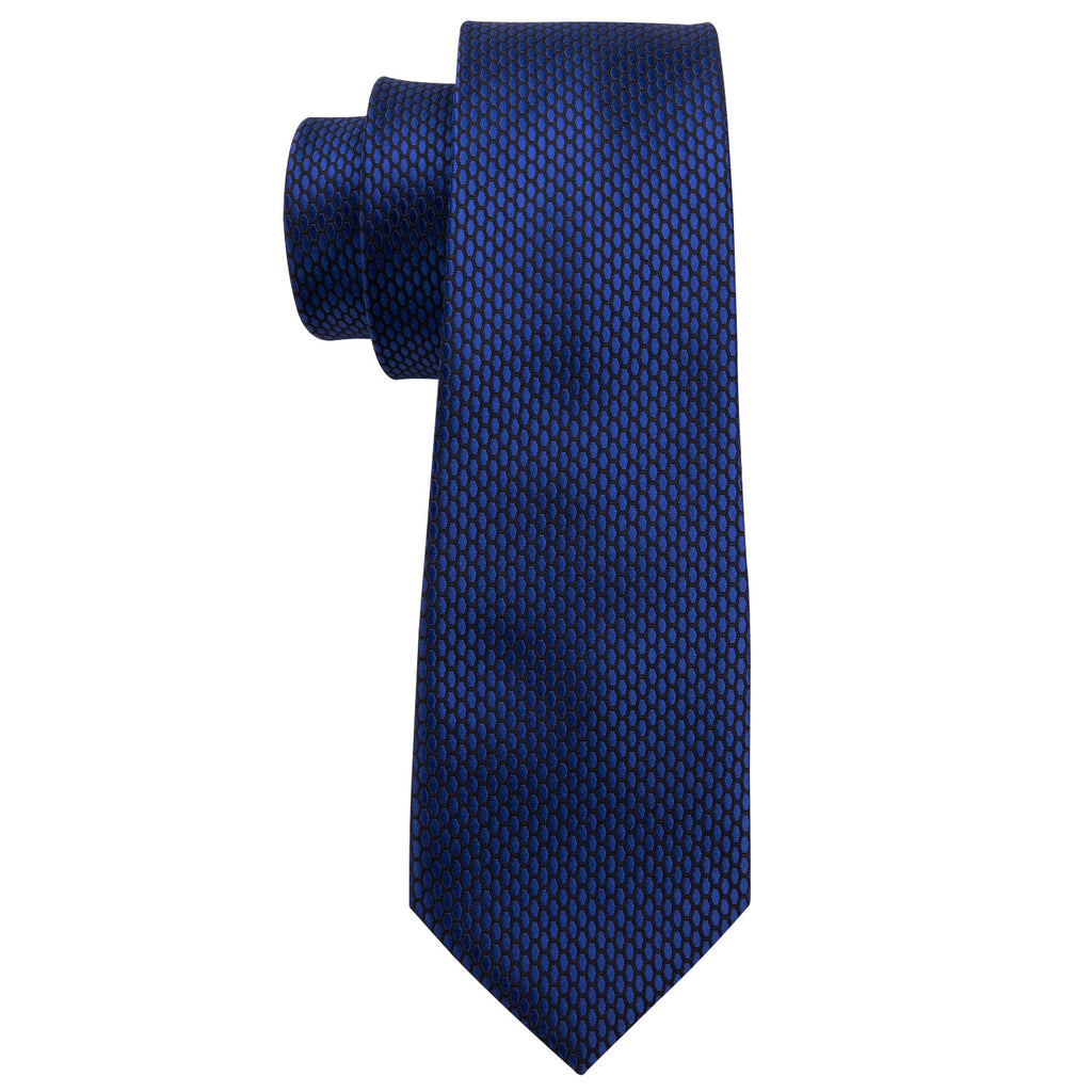 Navy Blue Geometric Silk Tie Set - GentCrest - View 4