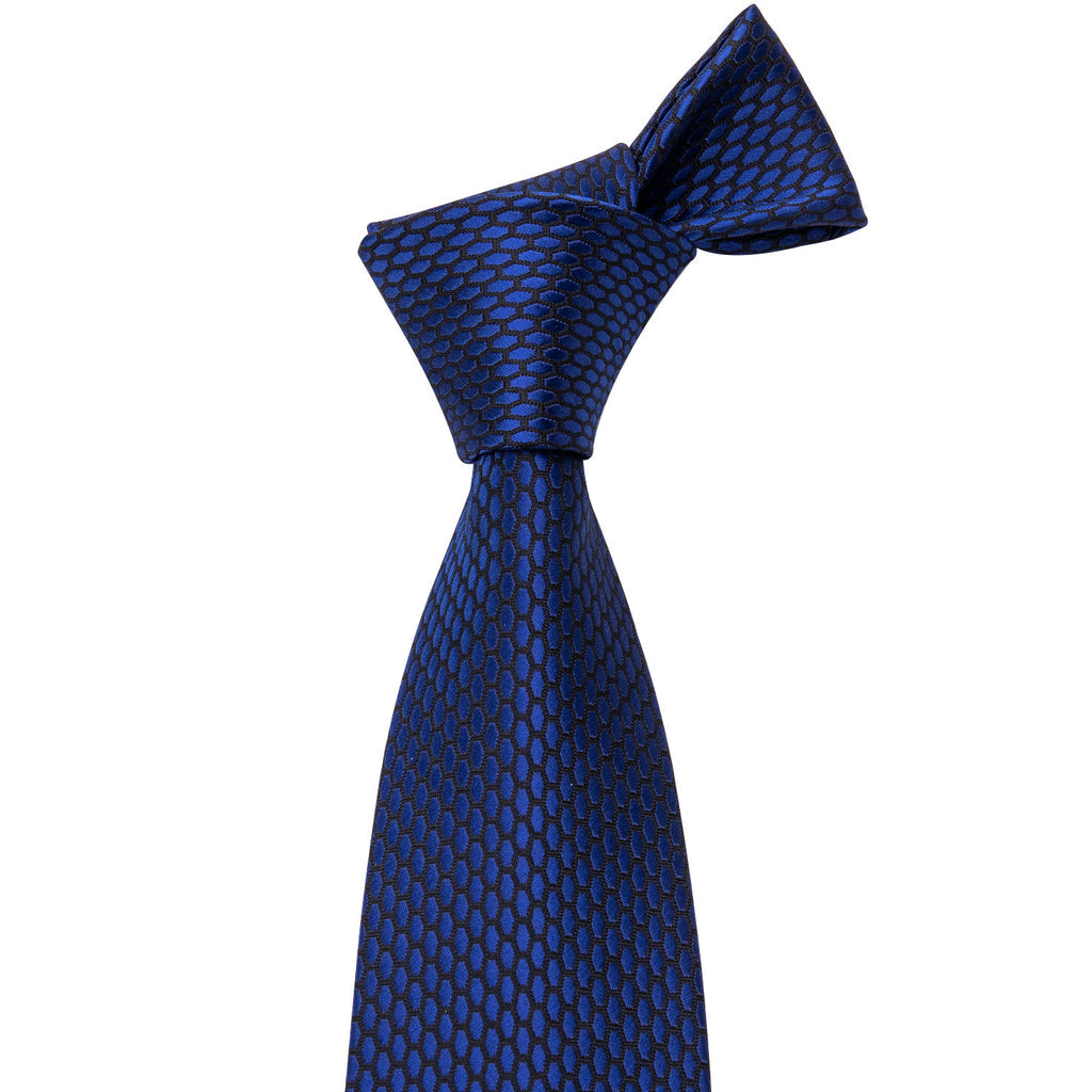 Navy Blue Geometric Silk Tie Set - GentCrest - View 2