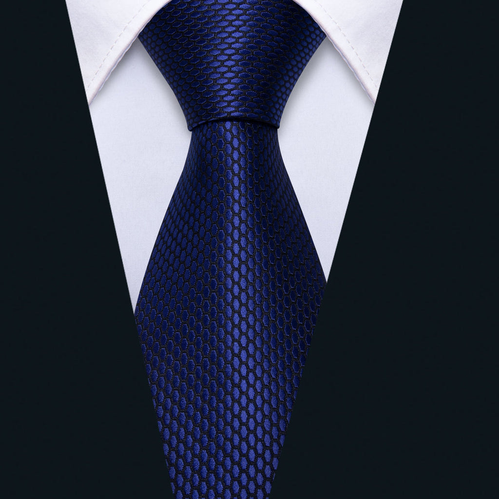 Navy Blue Geometric Silk Tie Set - GentCrest