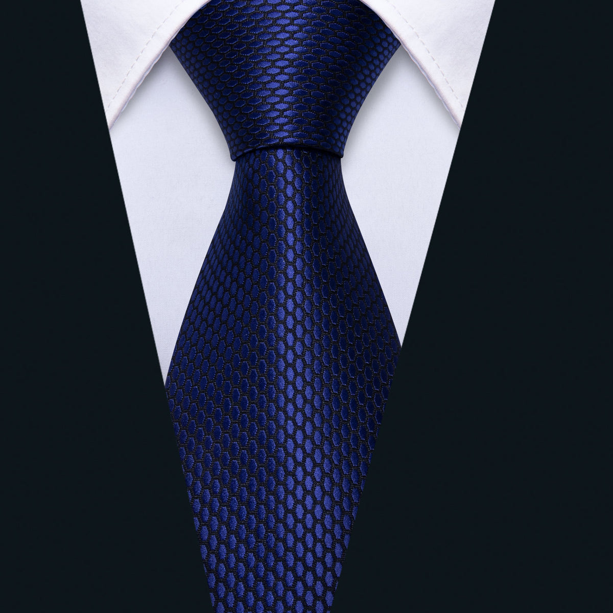 Navy Blue Geometric Silk Tie Set - GentCrest