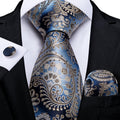 Slate Blue & Silver Paisley Silk Tie Set - GentCrest