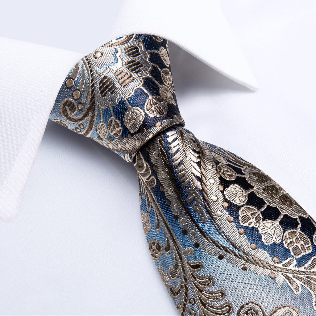 Slate Blue & Silver Paisley Silk Tie Set - GentCrest - View 2