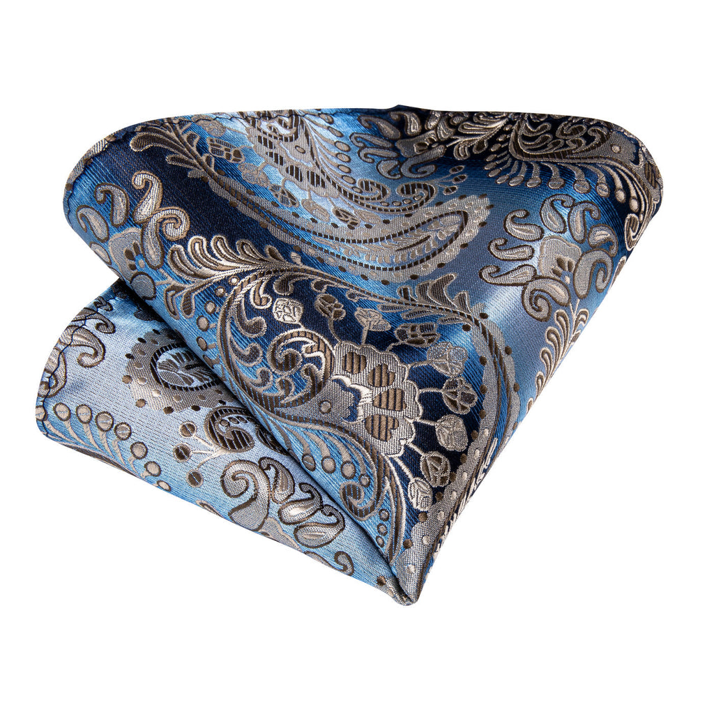 Slate Blue & Silver Paisley Silk Tie Set - GentCrest - View 6