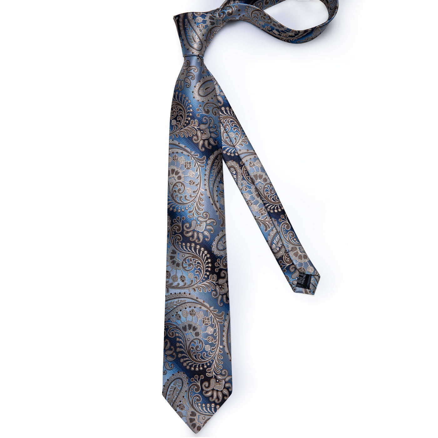 Slate Blue & Silver Paisley Silk Tie Set - GentCrest - View 4