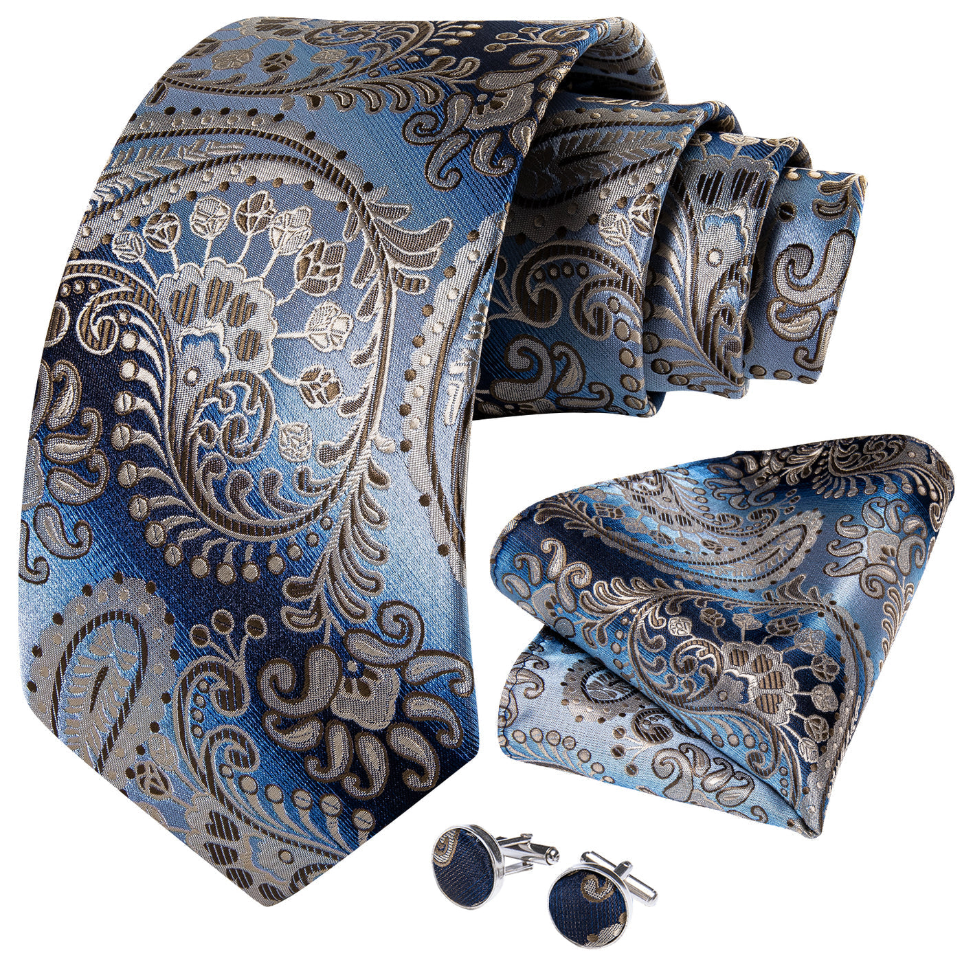 Slate Blue & Silver Paisley Silk Tie Set - GentCrest - View 3