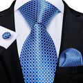 Modern Blue Plaid Silk with Pocket Square and Cufflinks Silk Tie Set - GentCrest
